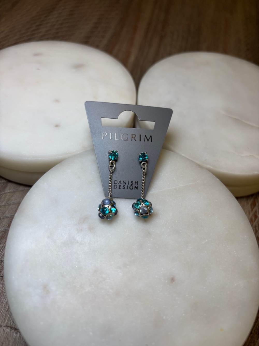 241 Pilgrim Teal Crystal Chain Drop Earrings - Picture 4 of 8